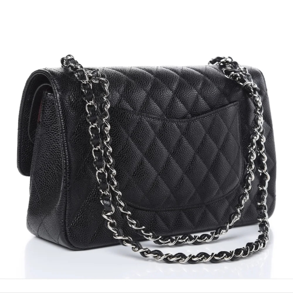 Chanel Black Caviar Medium Classic Duble Flap Bag Silver Chain - Picture 2 of 9